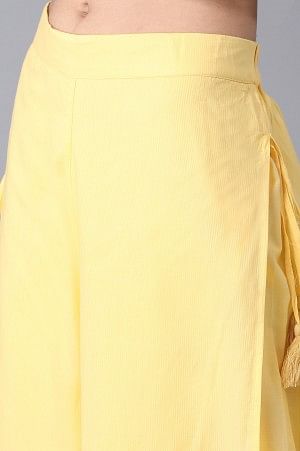 Yellow Solid Wide Leg Cotton Culottes With Drawstring Detail