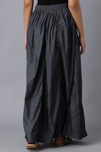 Black Solid Flared Denim Skirt With Side Pockets