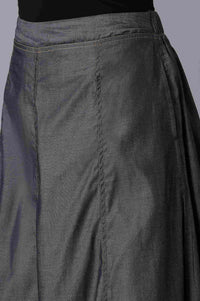 Black Solid Flared Denim Skirt With Side Pockets