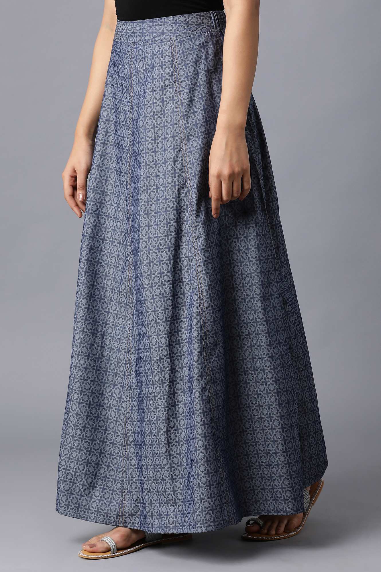 Blue Printed Denim Jacquard Skirt