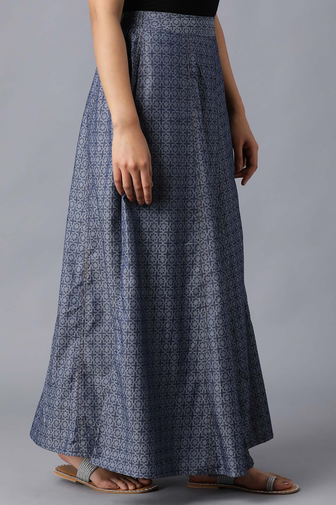 Blue Printed Denim Jacquard Skirt