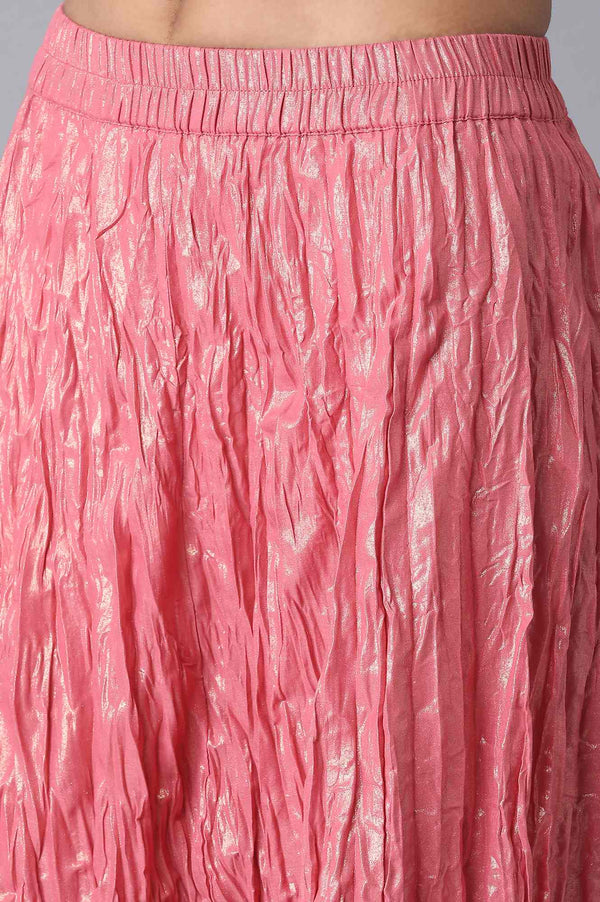 Pink Floral Printed Flared Cotton Skirt With Elasticated Waist