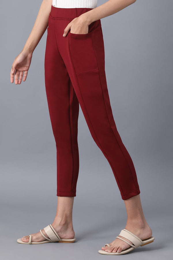 Elleven Women's Brown Solid Skinny Fit Tights With Elasticated Waistband