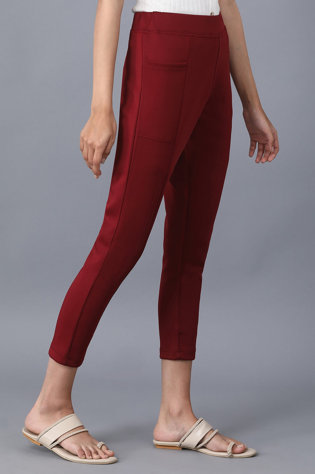 Brown Solid Skinny Fit Tights With Elasticated Waistband