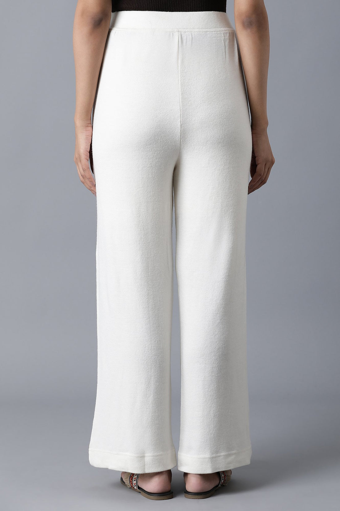 White Solid Straight Fit Palazzo With Elasticated Waistband