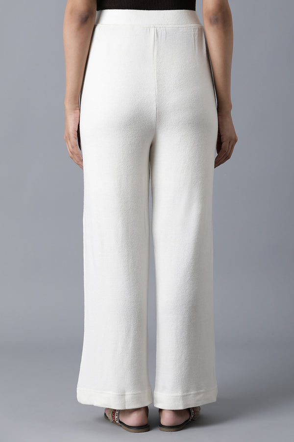 White Solid Straight Fit Palazzo With Elasticated Waistband
