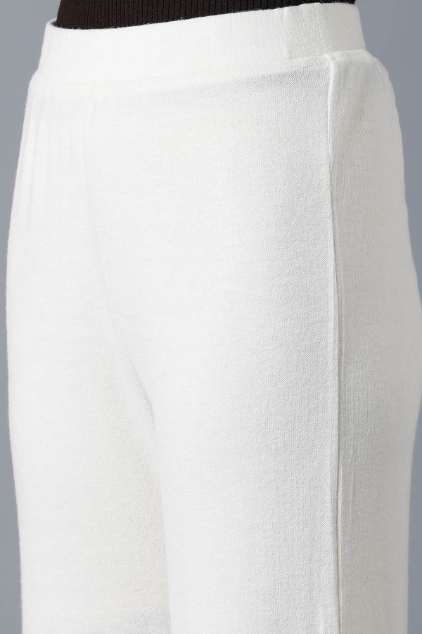 White Solid Straight Fit Palazzo With Elasticated Waistband
