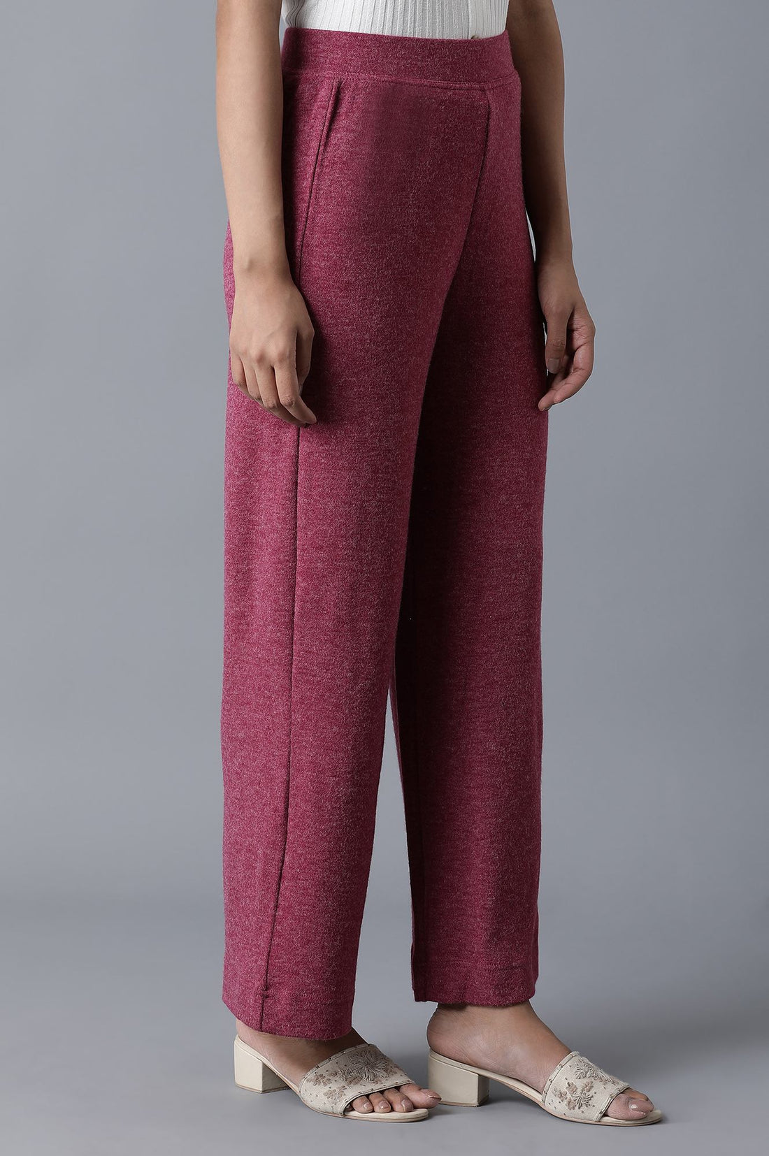 Pink Solid Straight Fit Palazzo With Elasticated Waist
