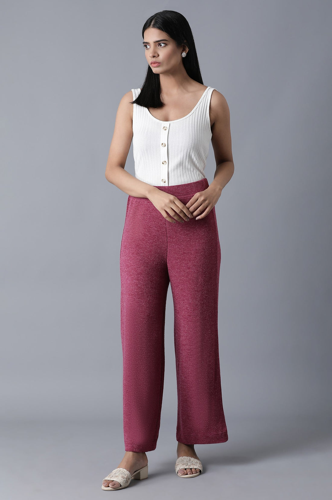 Pink Solid Straight Fit Palazzo With Elasticated Waist
