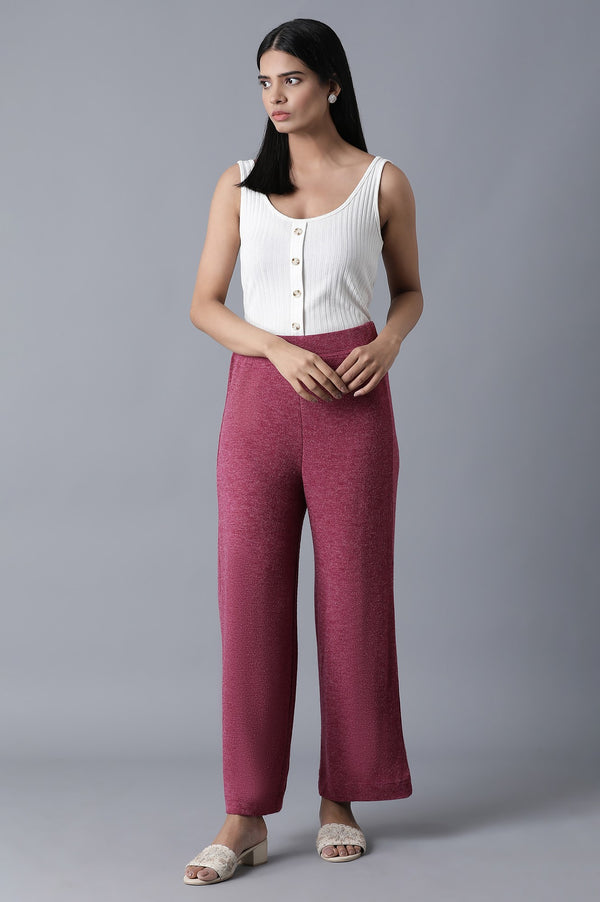 Pink Solid Straight Fit Palazzo With Elasticated Waist