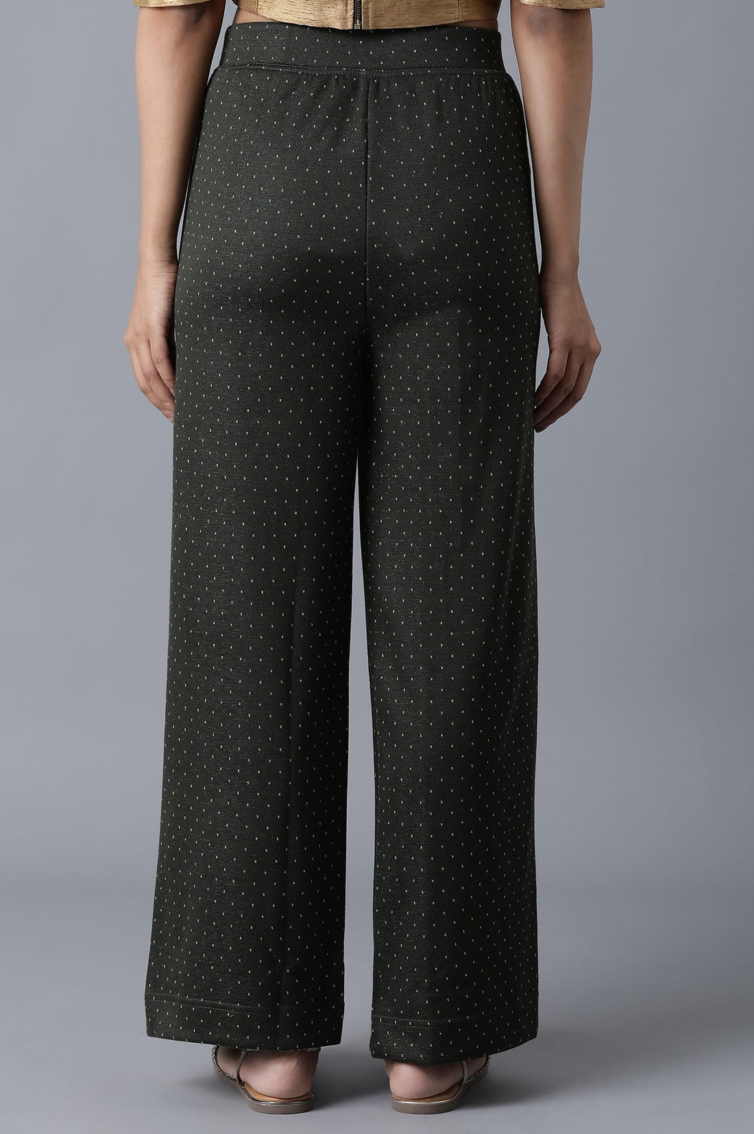 Green Solid Straight Fit Palazzo With Elasticated Waist