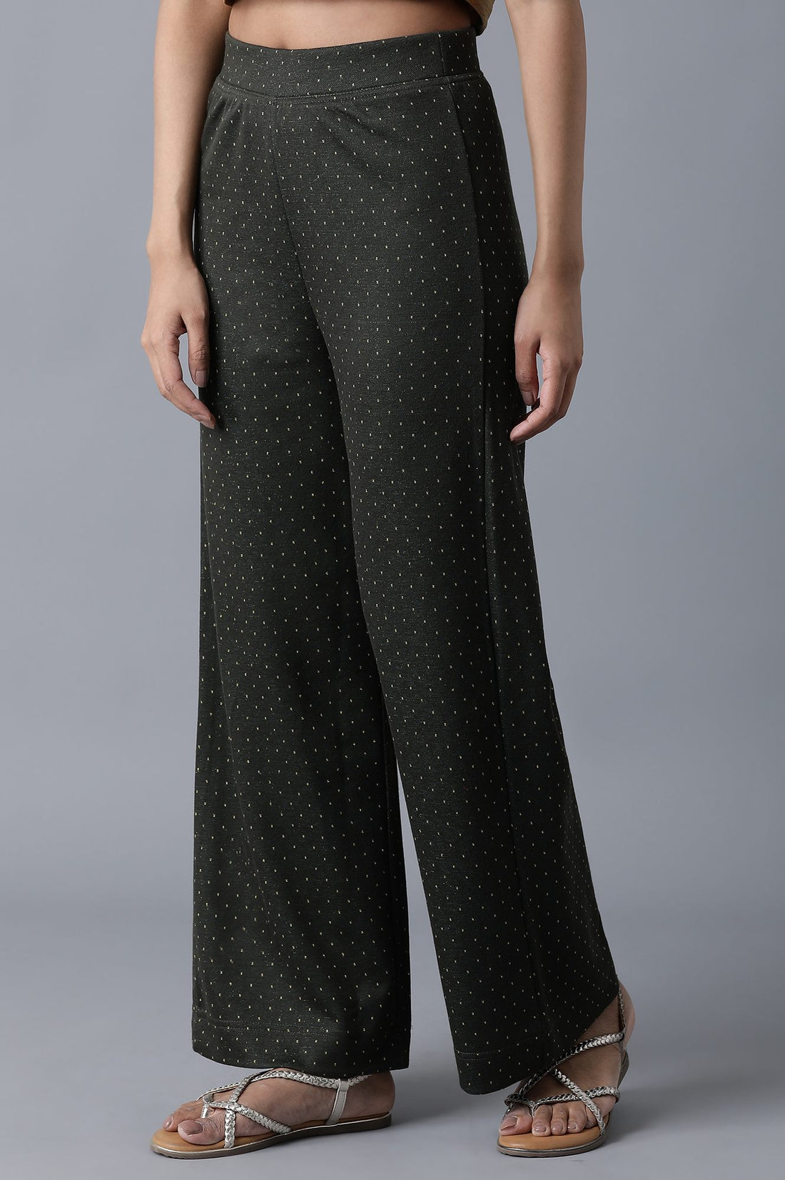 Green Solid Straight Fit Palazzo With Elasticated Waist