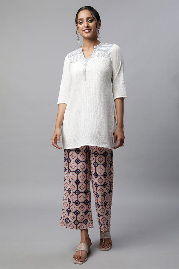 Pink Geometric Printed Straight Fit Palazzo With Elasticated Waist