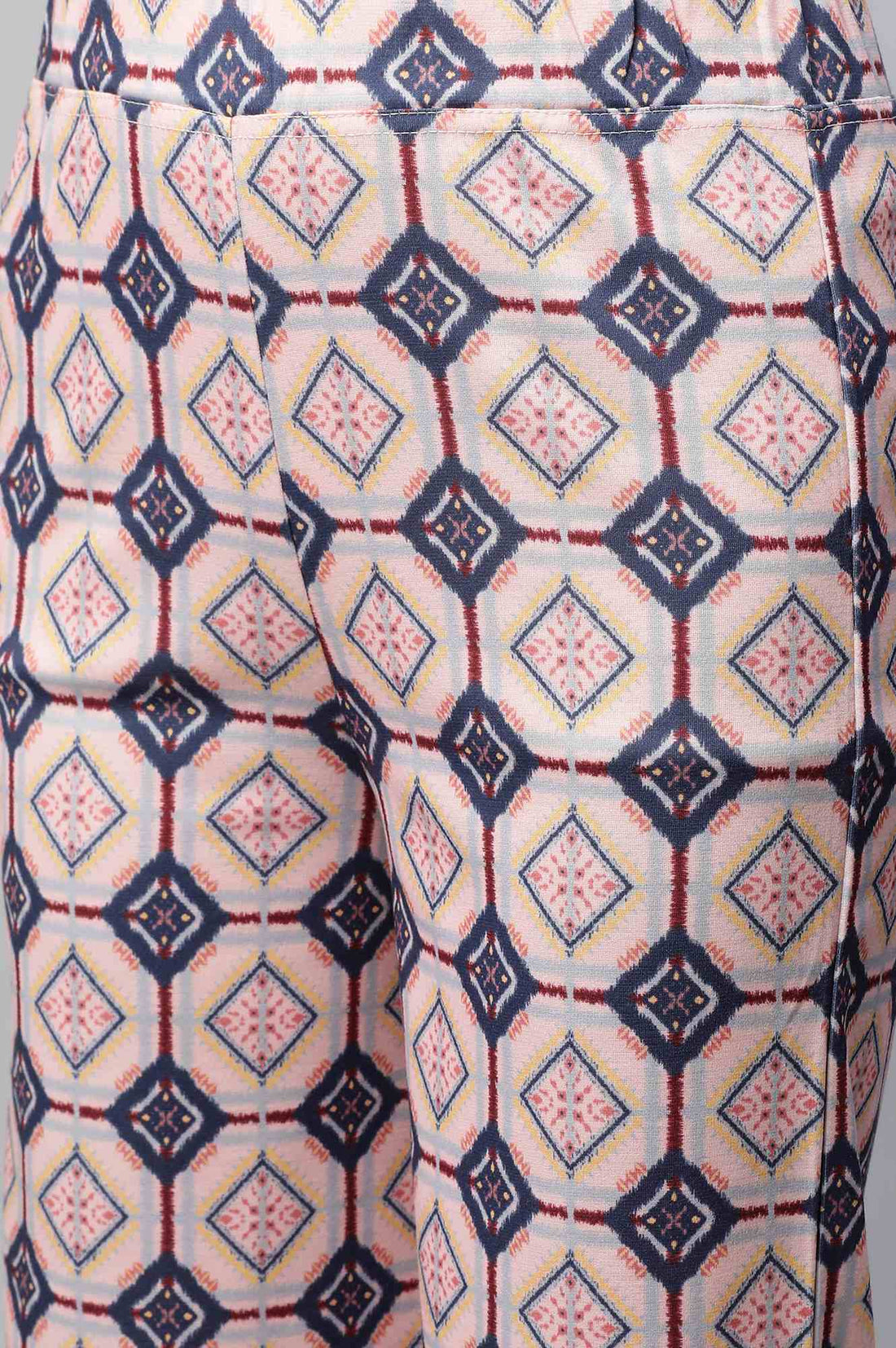 Pink Geometric Printed Straight Fit Palazzo With Elasticated Waist