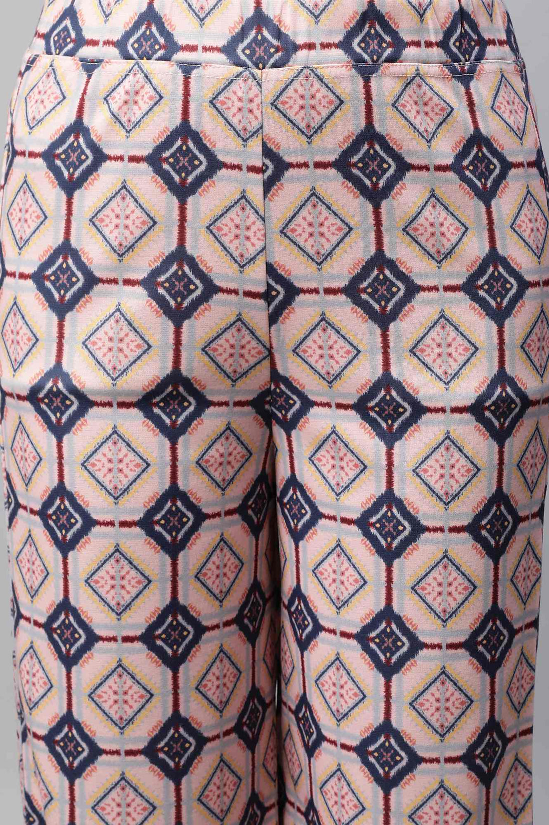 Pink Geometric Printed Straight Fit Palazzo With Elasticated Waist