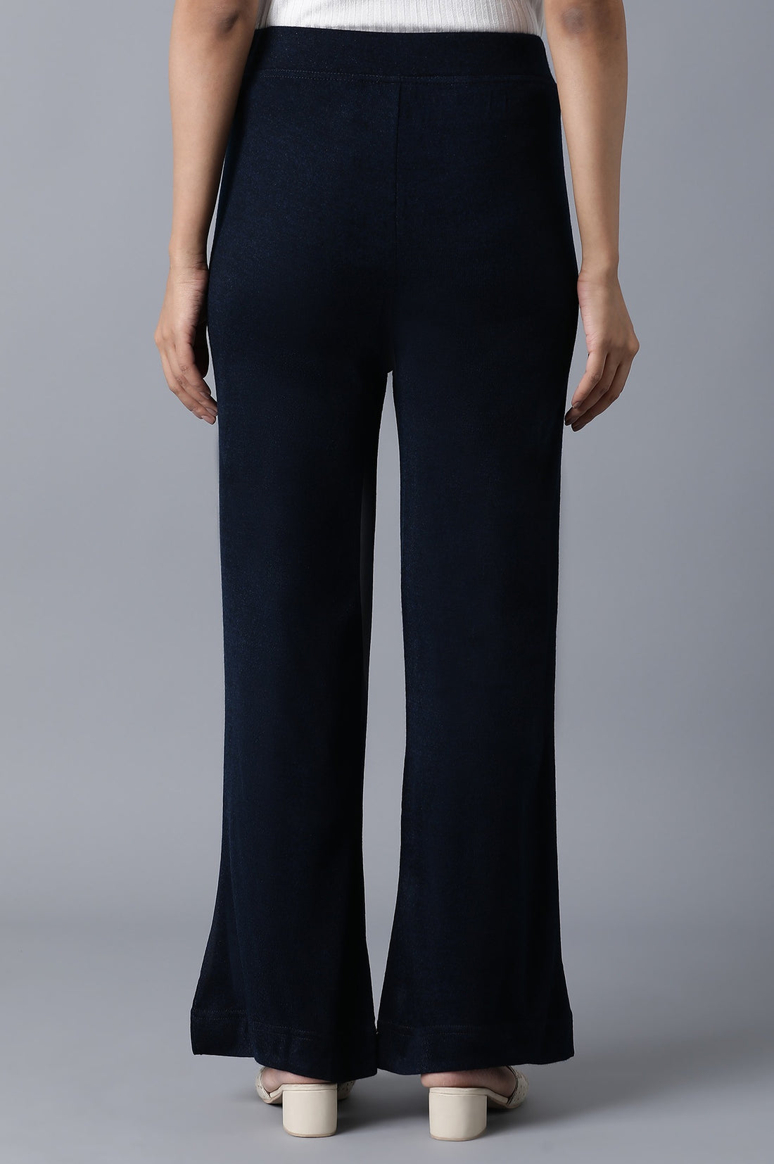 Navy Blue Solid Straight Fit Palazzo With Elasticated Waist