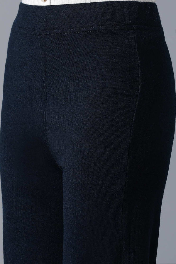 Navy Blue Solid Straight Fit Palazzo With Elasticated Waist