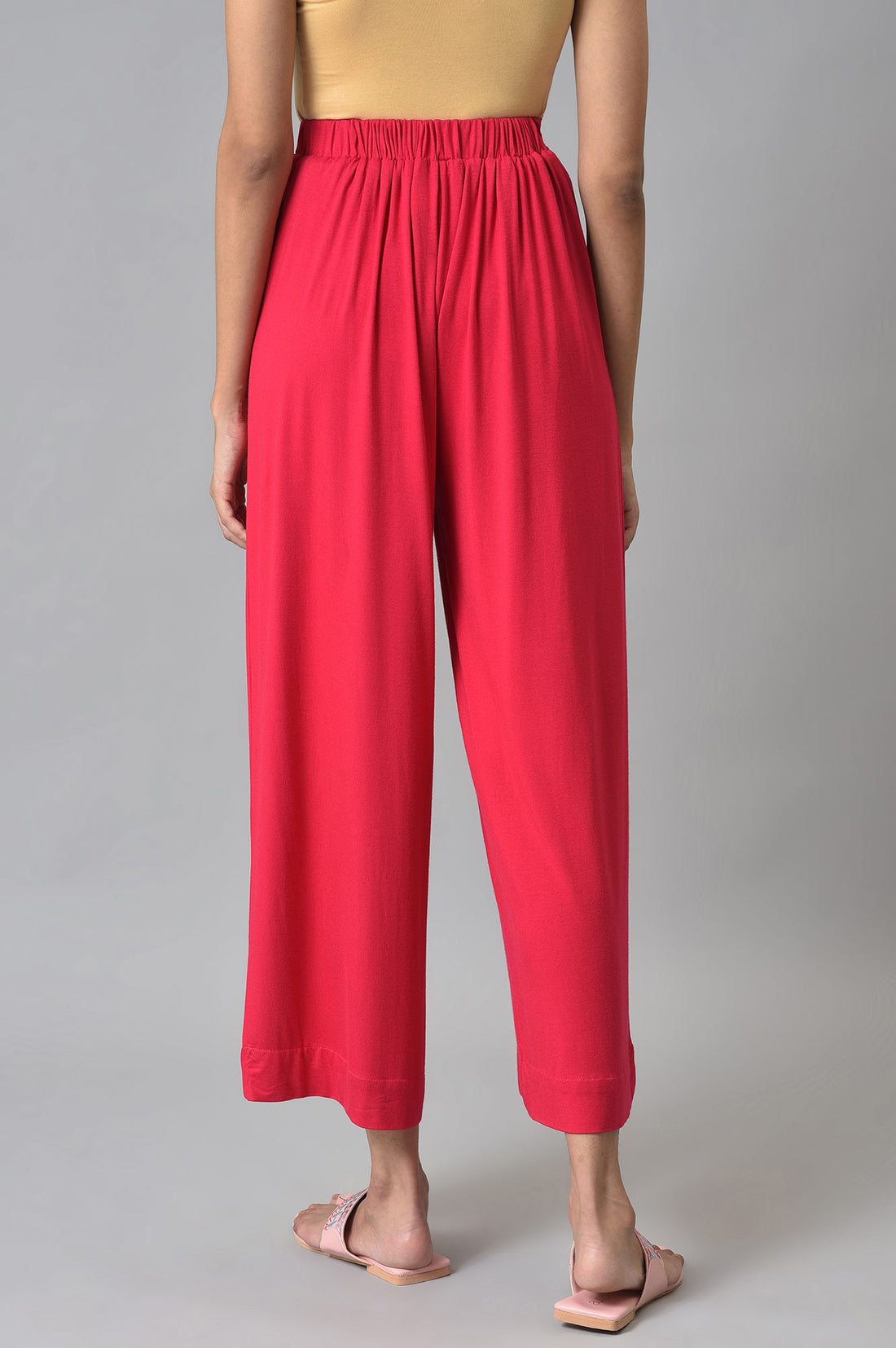 Pink Solid Straight Fit Palazzo With Elasticated Waist