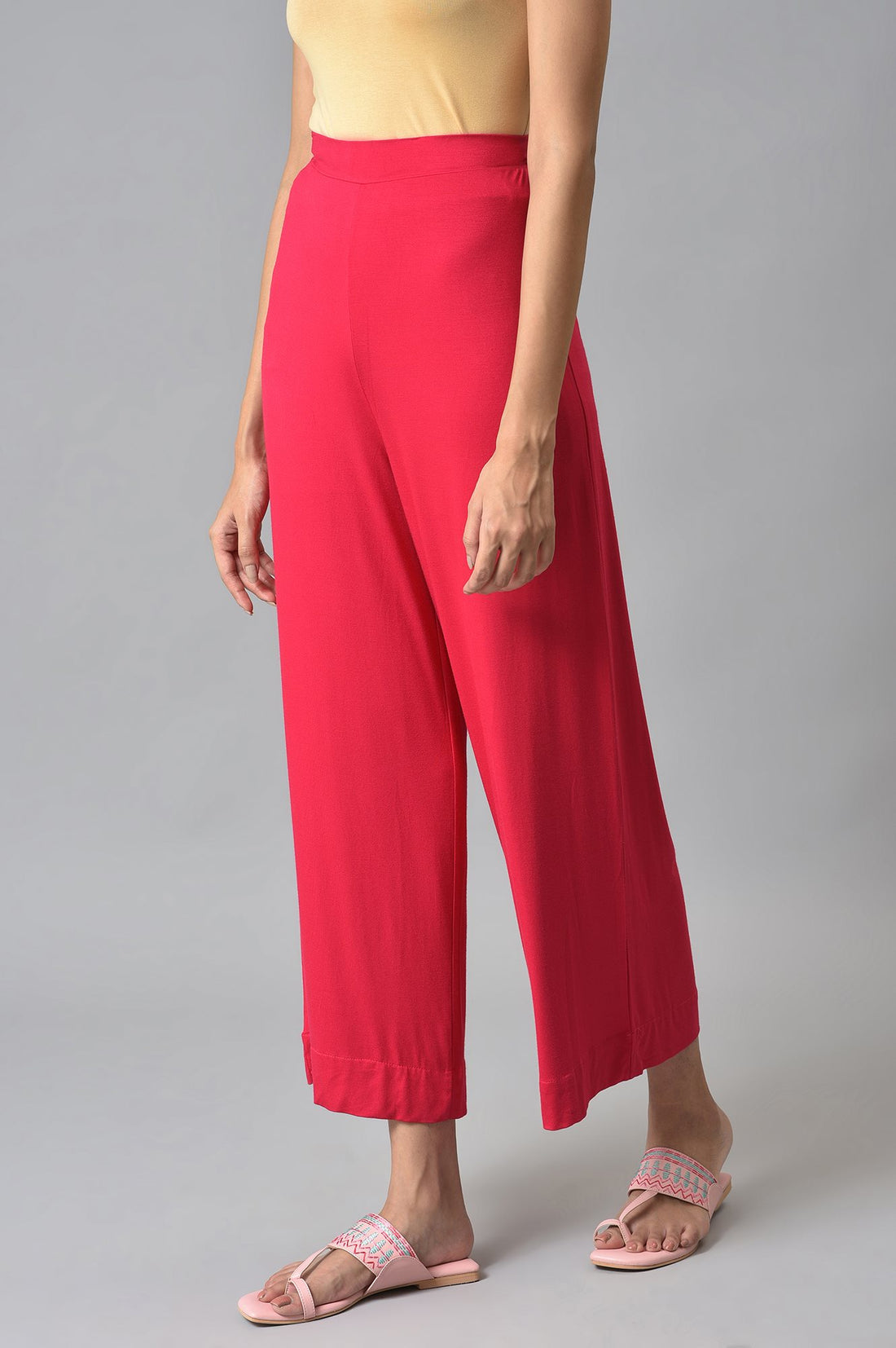 Pink Solid Straight Fit Palazzo With Elasticated Waist