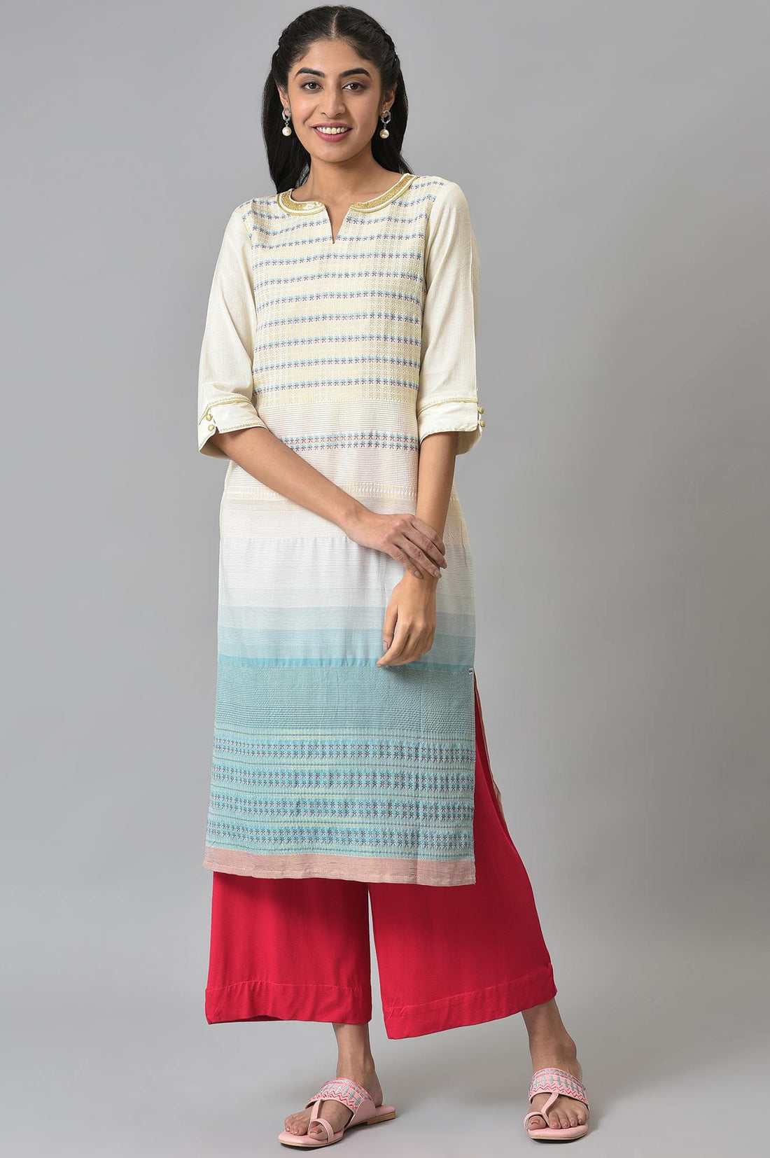 Pink Solid Straight Fit Palazzo With Elasticated Waist