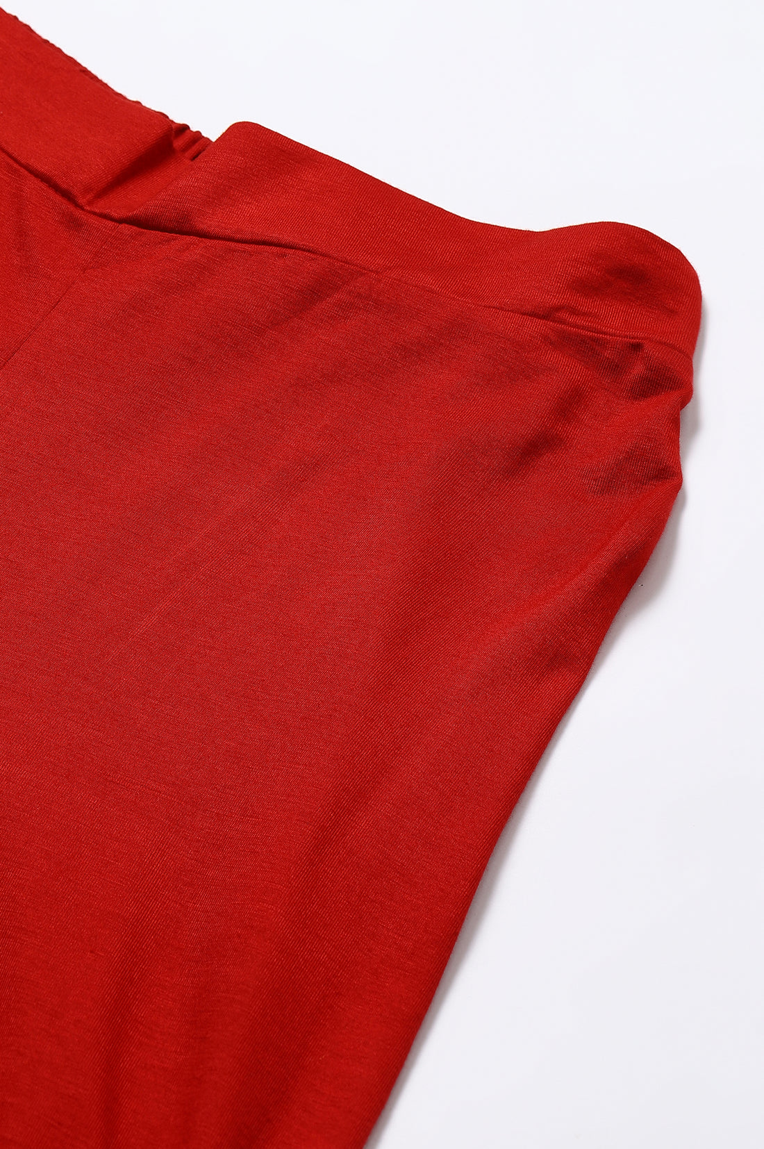 Red Solid Straight Fit Palazzo With Elasticated Waist