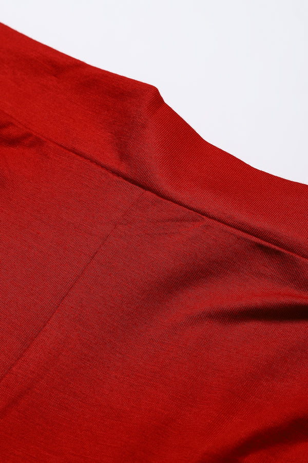 Red Solid Straight Fit Palazzo With Elasticated Waist