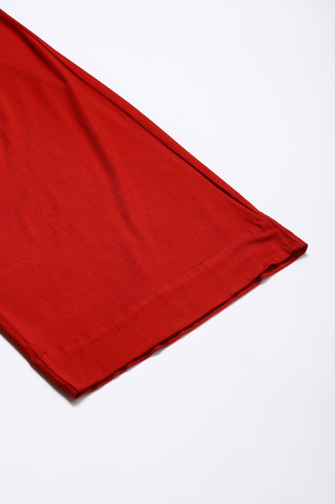 Red Solid Straight Fit Palazzo With Elasticated Waist