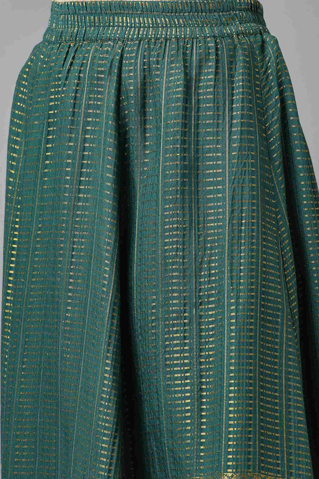 Green Dobby Printed Flared Silk Skirt With Elasticated Waist