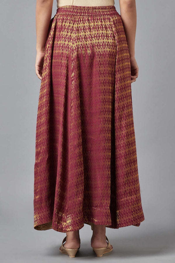 Maroon Dobby Flared Woven Skirt With Elasticated Waist