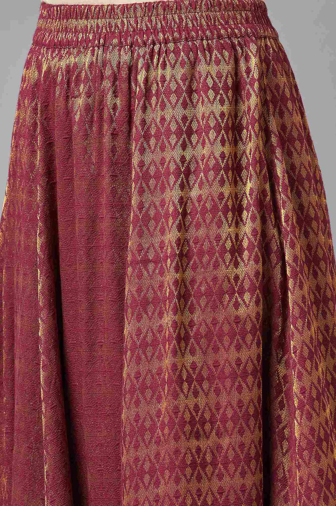 Maroon Dobby Flared Woven Skirt With Elasticated Waist