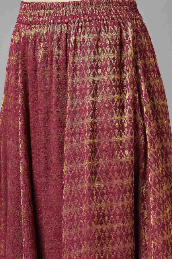 Maroon Dobby Flared Woven Skirt With Elasticated Waist