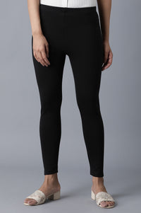 Black Solid Skinny Fit Cotton Tights With Elasticated Waistband
