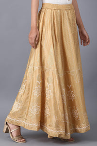 Gold Floral Print Skirt