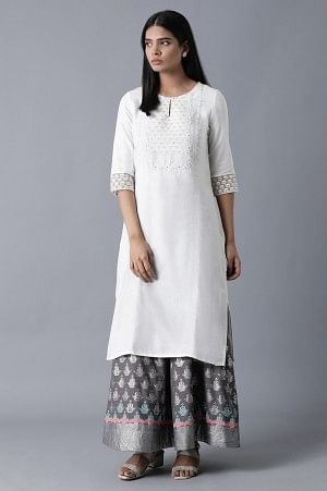 Grey Floral Printed Flared Woven Skirt With Elasticated Waist