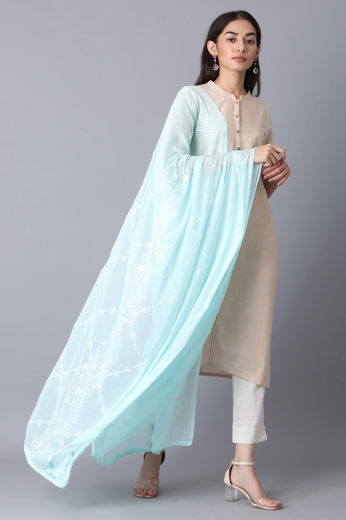 Light Blue Embroidered Dupatta