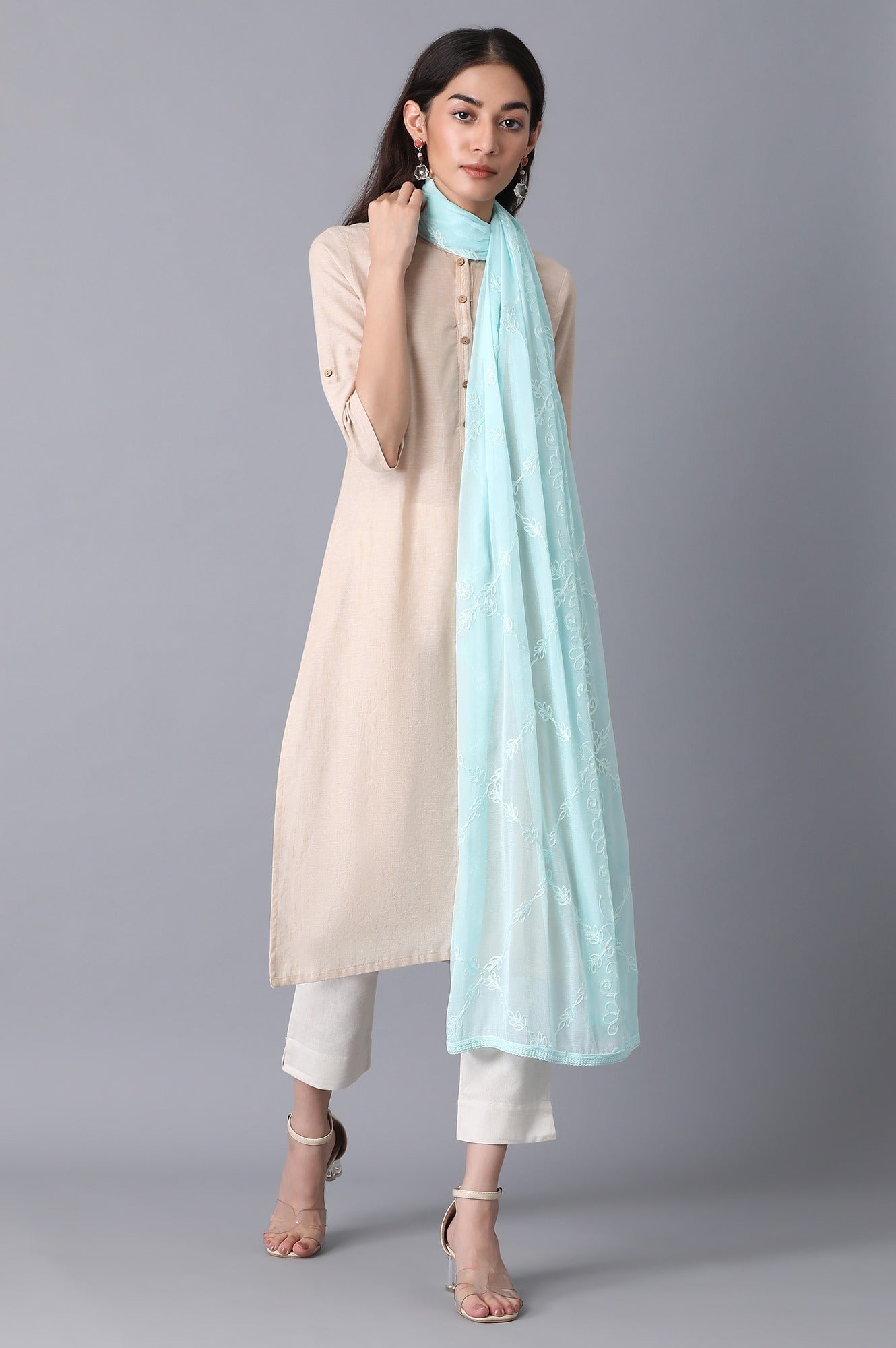 Light Blue Embroidered Dupatta