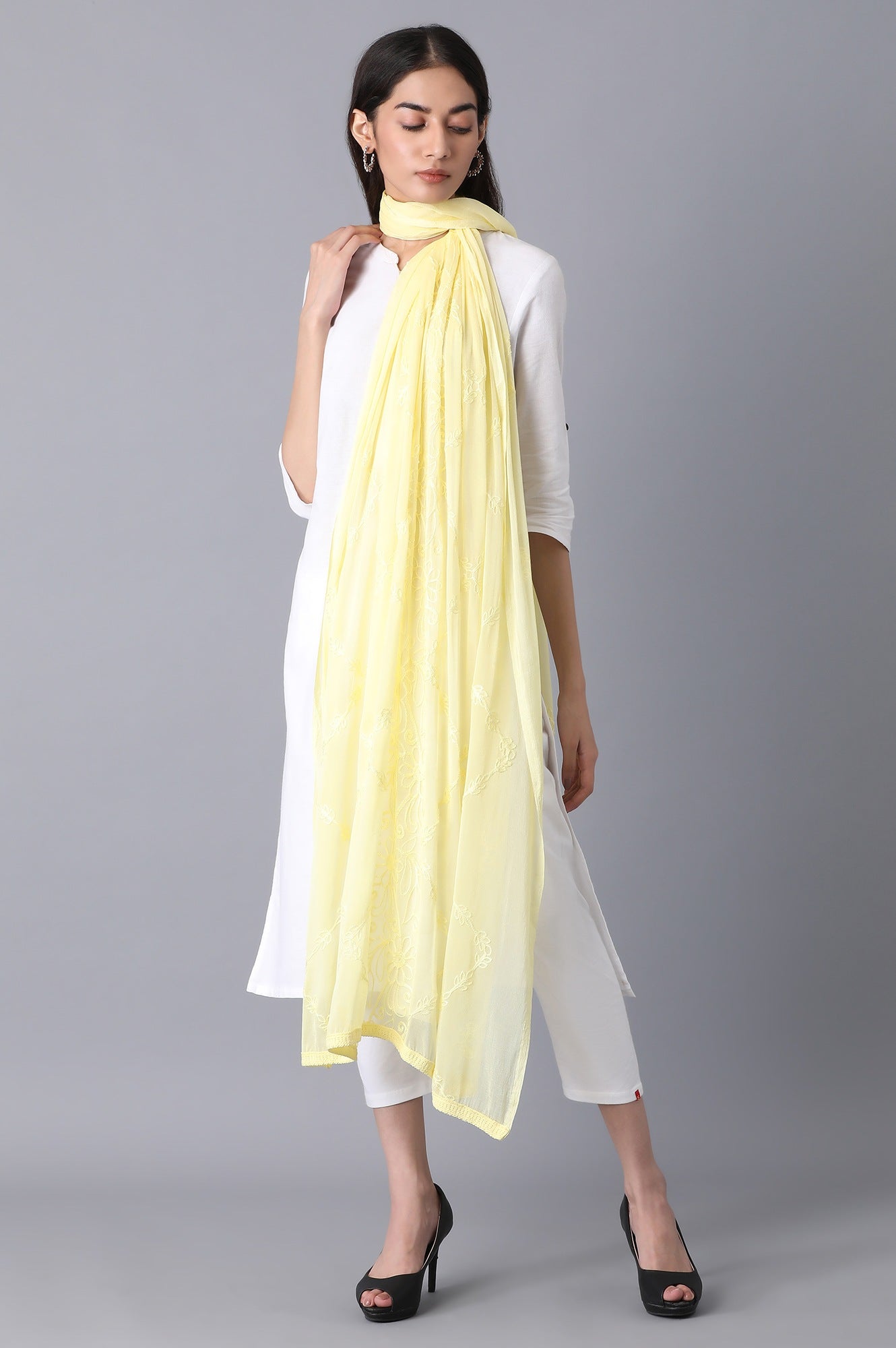 Light Yellow Embroidered Dupatta