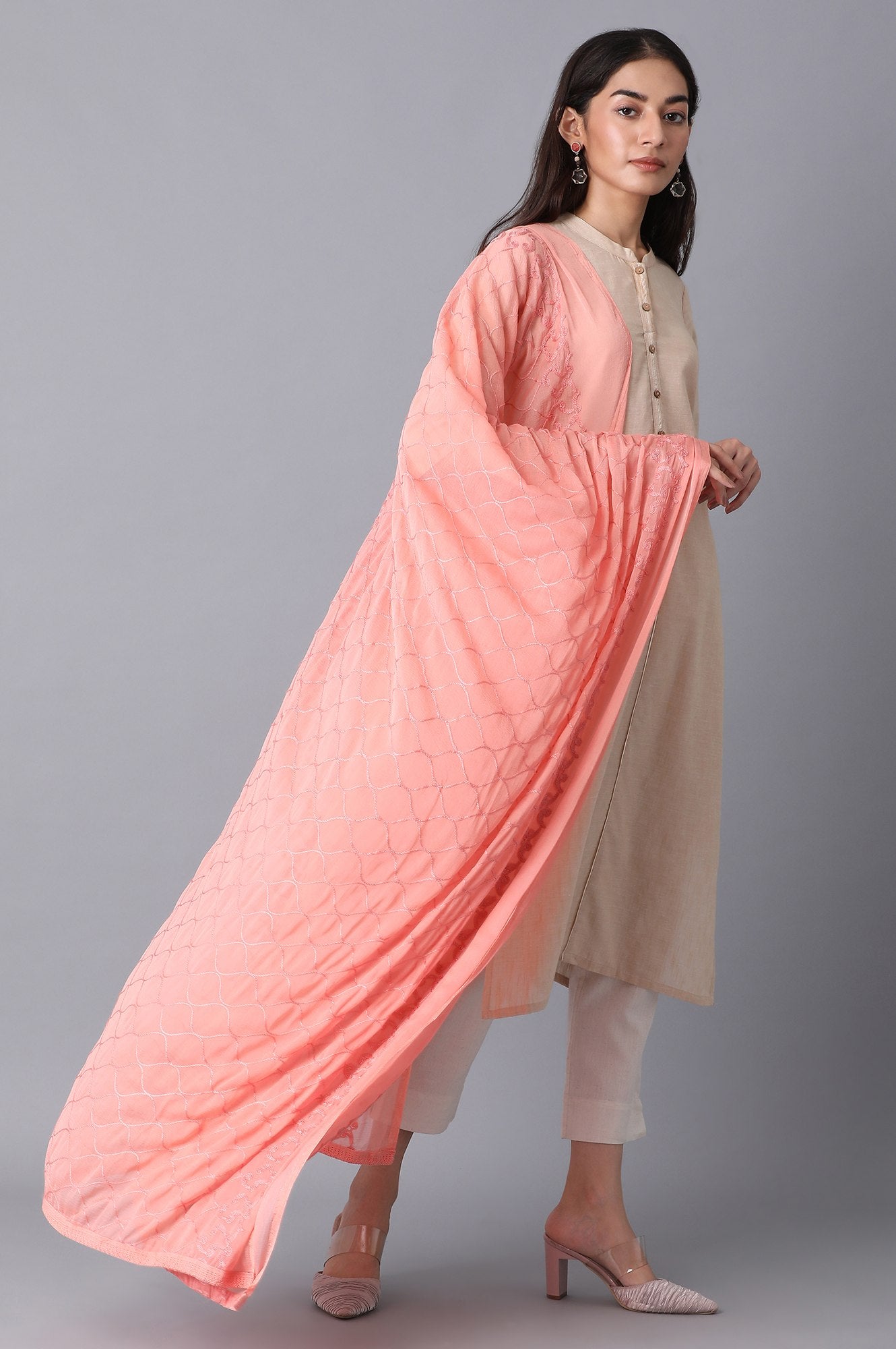 Dark Peach Embroidered Dupatta