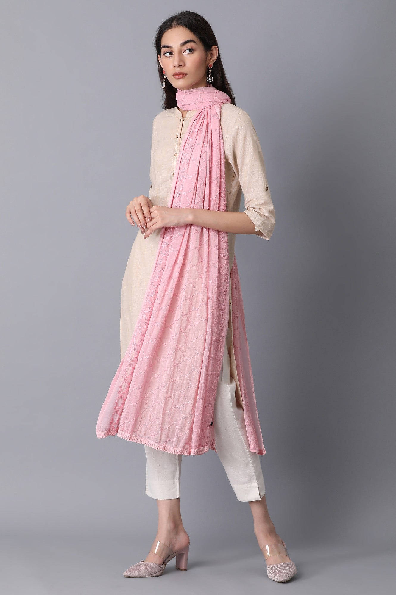 Light Pink Embroidered Dupatta