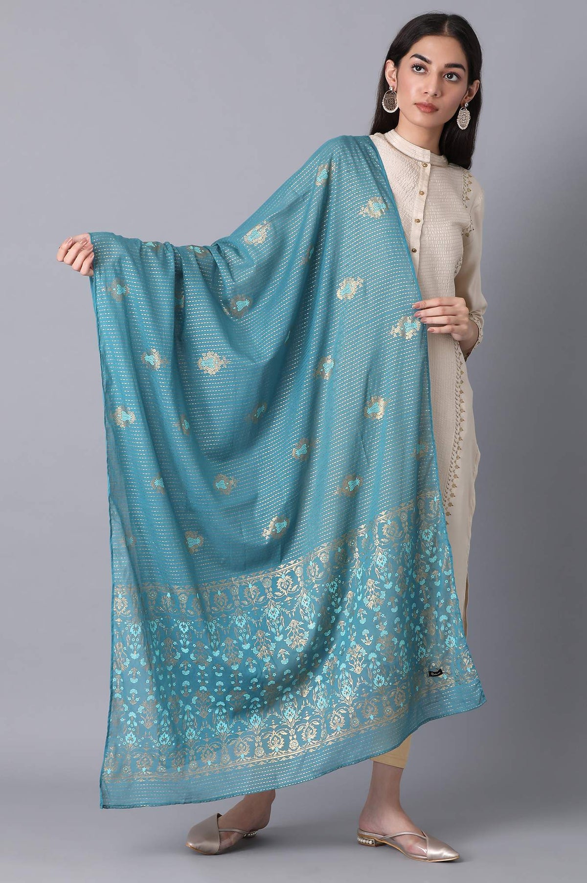 Elleven Women's Blue Voile Printed Dupatta - FS