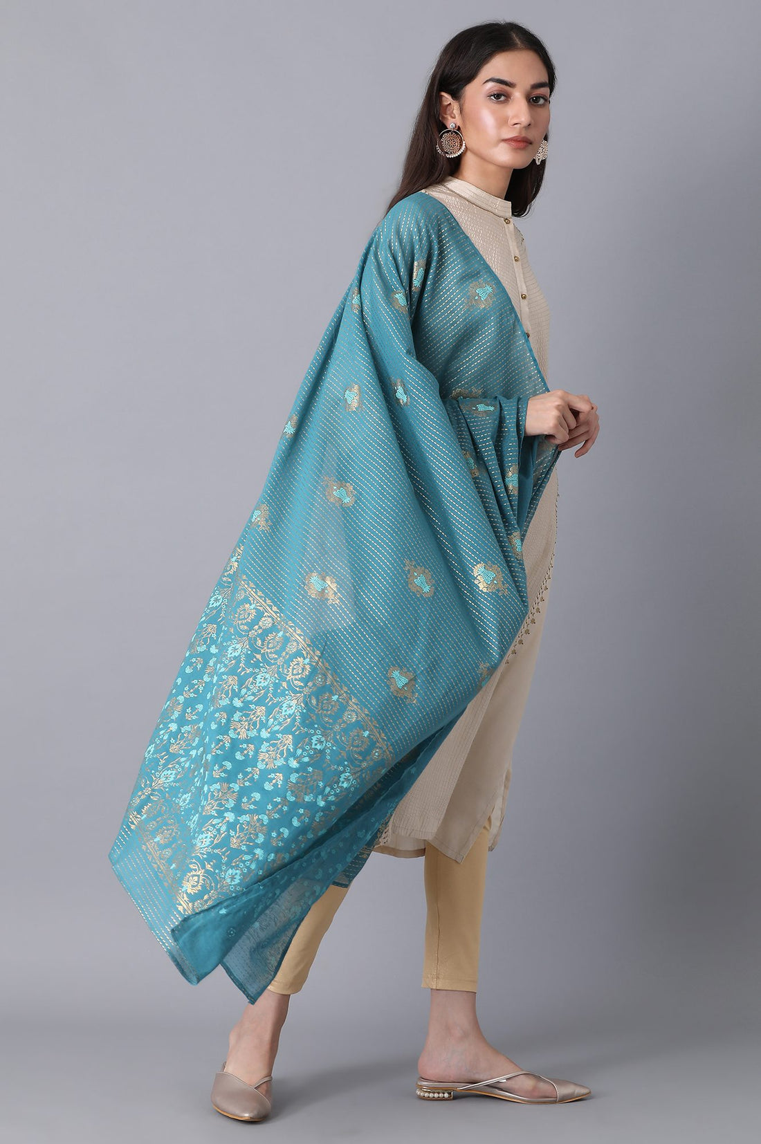 Blue Voile Printed Dupatta