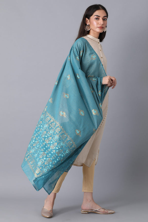 Blue Voile Printed Dupatta