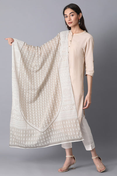 Beige Voile Printed Dupatta