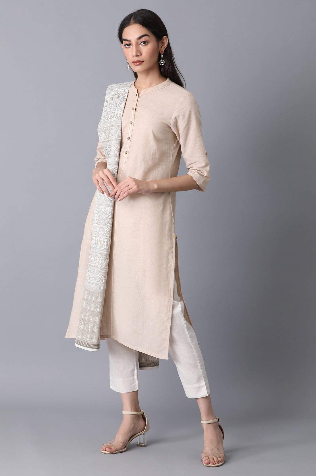 Beige Voile Printed Dupatta