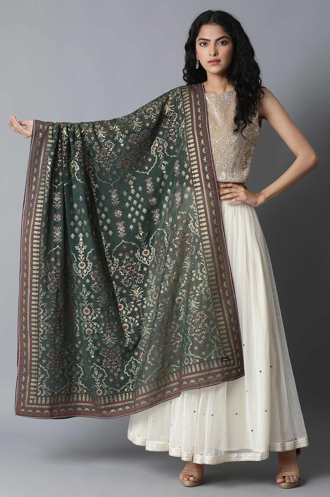 Green Printed Dupatta