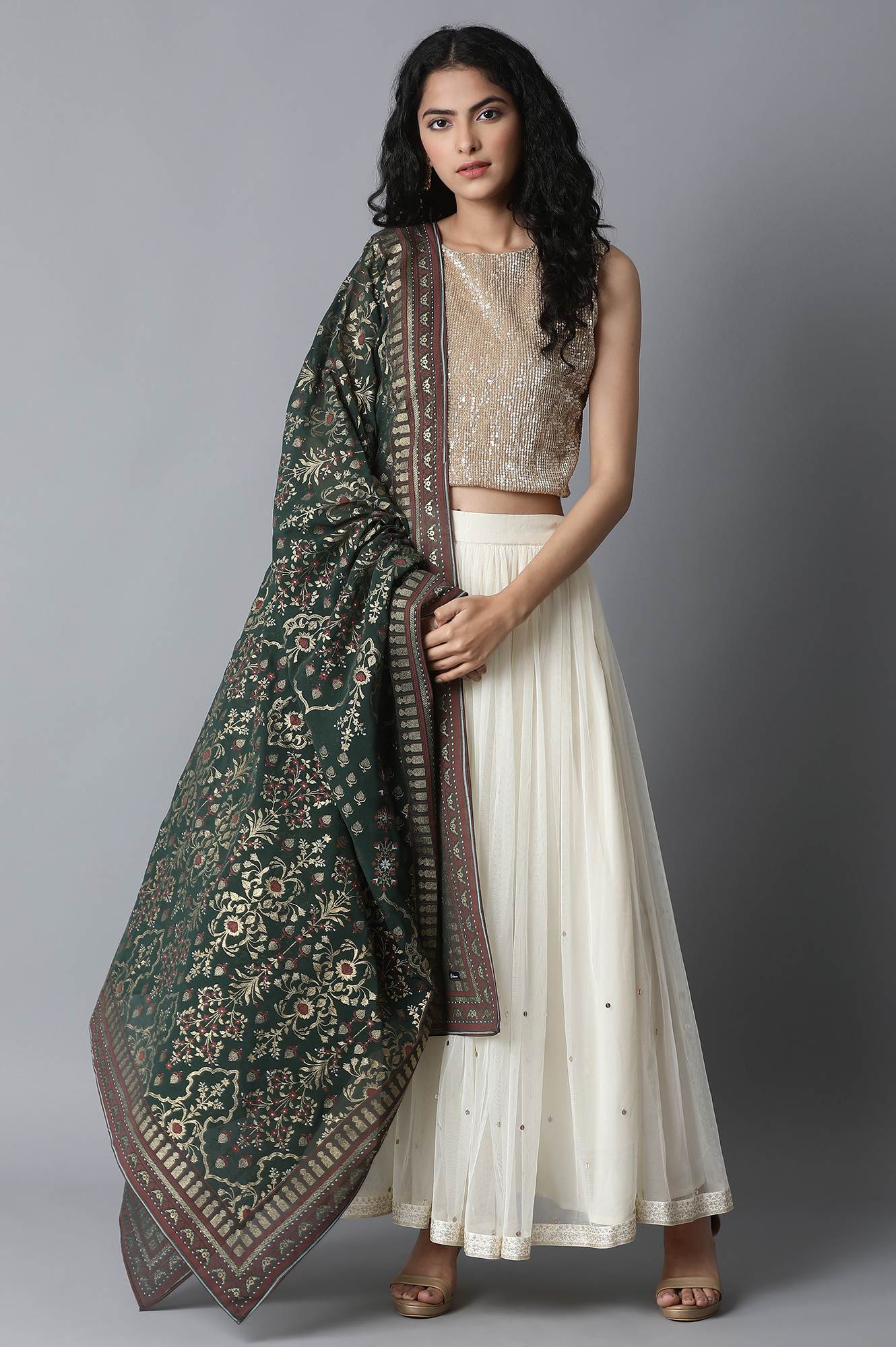 Green Printed Dupatta