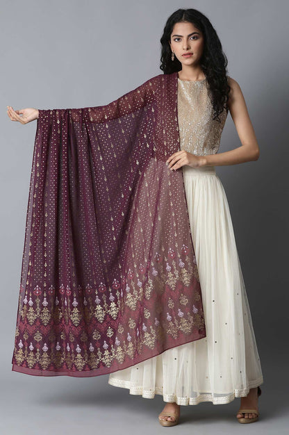 Burgundy Printed Dupatta