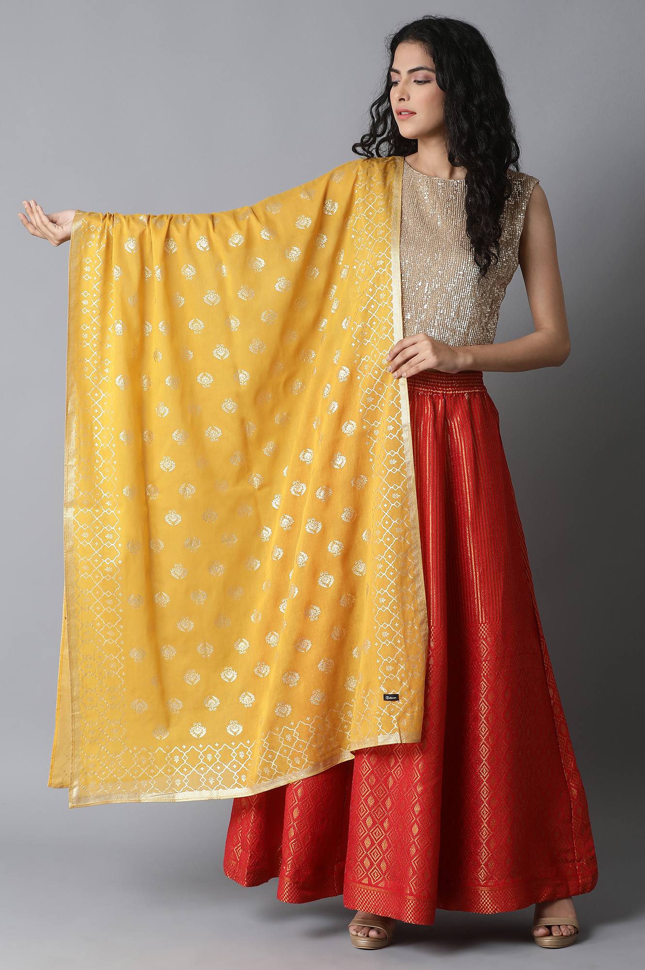 Yellow Printed Cotton Dupatta