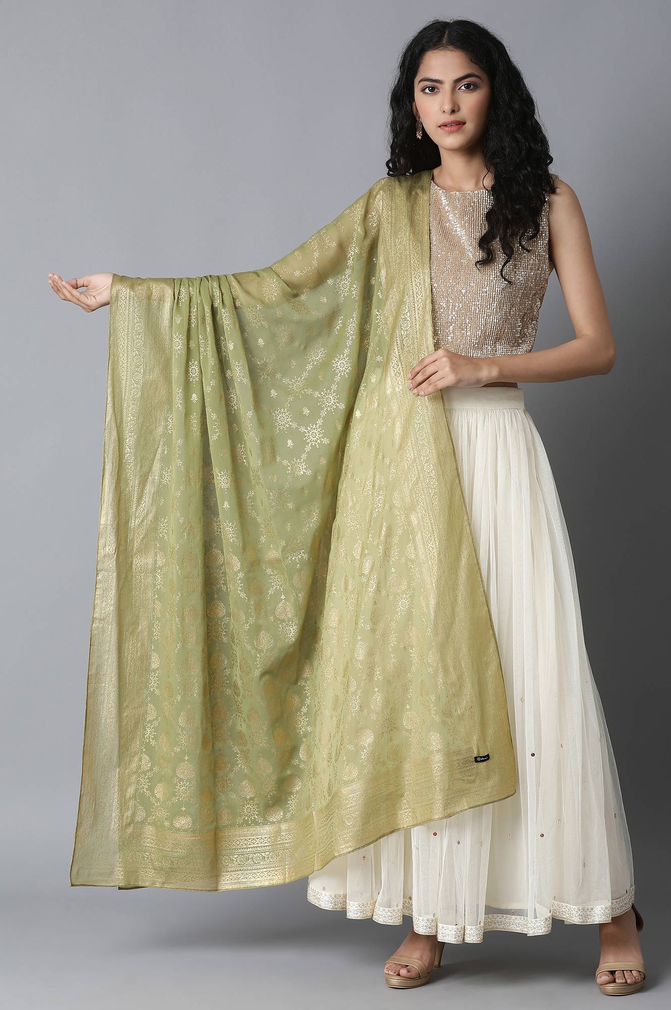 Green Printed Chiffon Dupatta