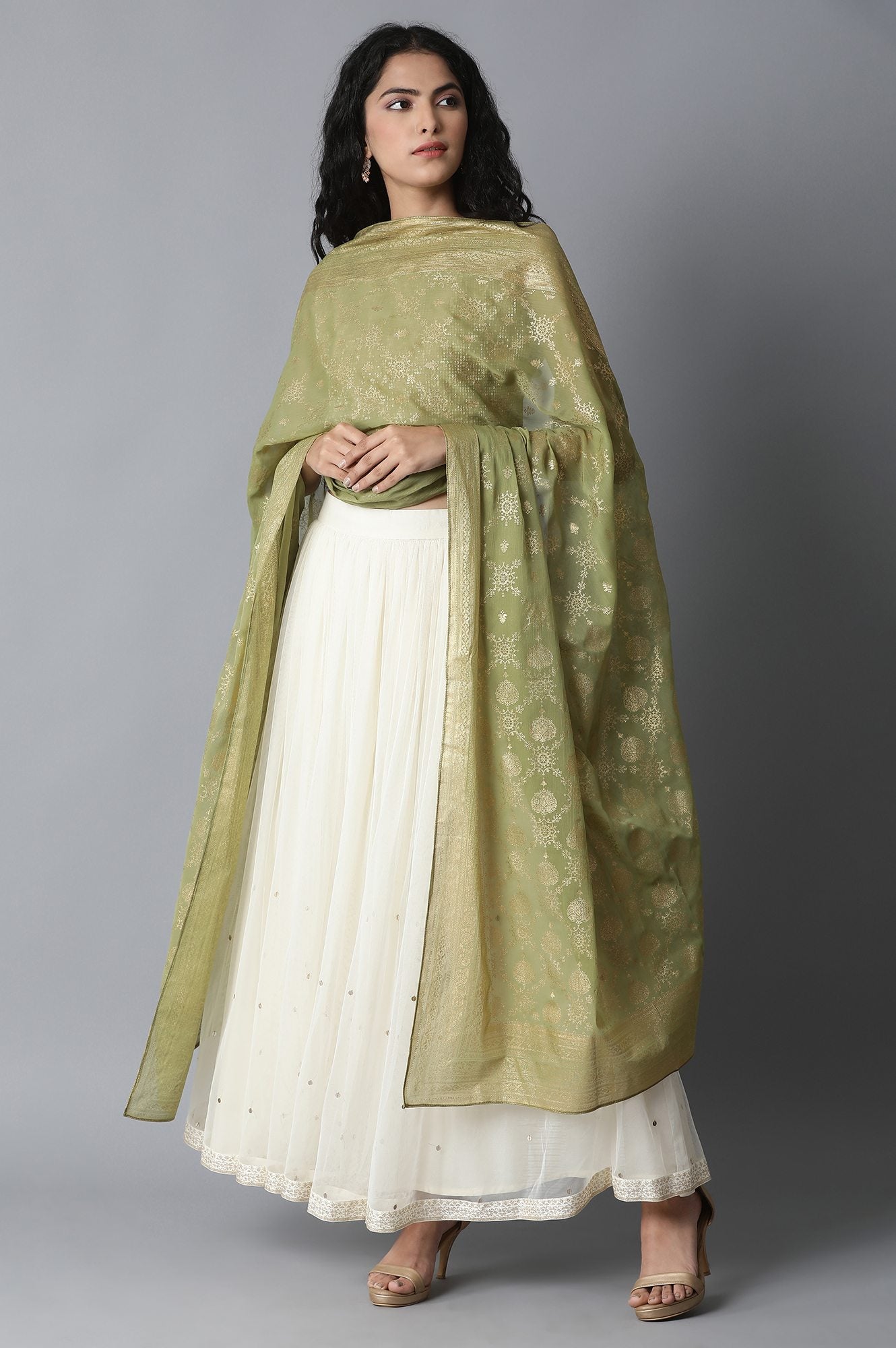 Green Printed Chiffon Dupatta